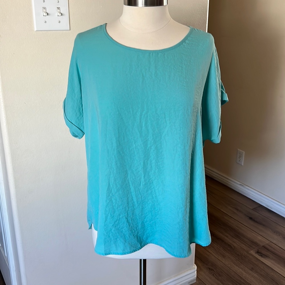 Delton Turquoise Zipper Back Blouse